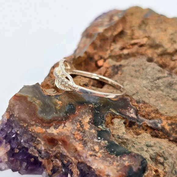 Sterling Silver Leaf Ring Size 6.75 Cubic Zirconia Accents Cutout Fine Jewelry - Picture 3 of 7